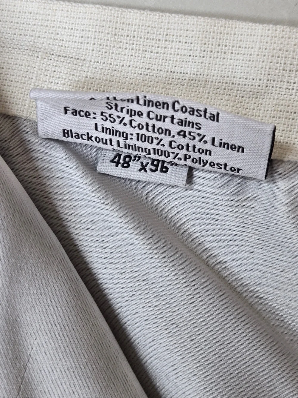 NWT QUINCE Set 2 48x96 Coastal Stripe Linen Cotton True Blackout Curtains 9232